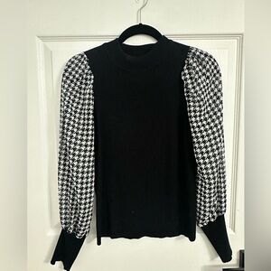 Black Top with Houndstooth Sleeve sweater